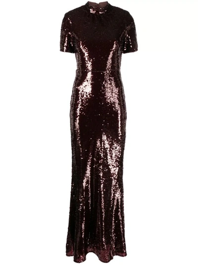 Self-portrait Sequin-embellished Short-sleeve Maxi Dress In Burgundy