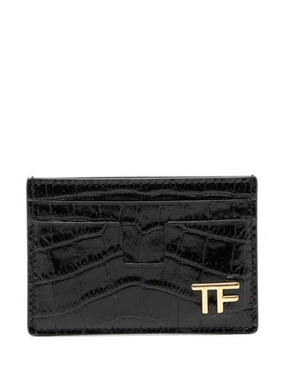 Tom Ford Logo-plaque Leather Cardholder In Black