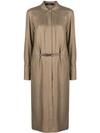Joseph Womens Hickory Daval Long-sleeve Belted-waist Woven Midi Dress In Neutrals