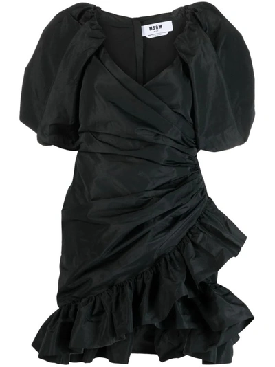 MSGM BLACK TAFFETA MINI DRESS