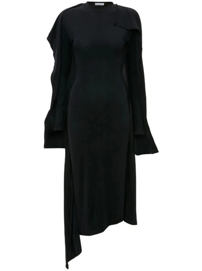 Jw Anderson Long-sleeve Layered Midi Dress In Black
