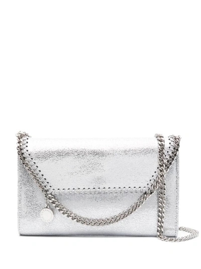 Stella Mccartney Silver-colored Cross-body Bag With Logo Charm In Faux Leather Woman In White