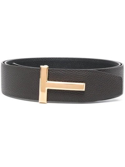 Tom Ford Brown Iconic T Belt In Grey