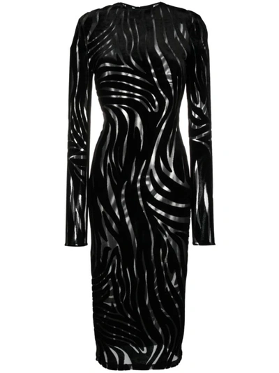 Versace Zebra-devoré Midi Dress - Women's - Polyamide/viscose/spandex/elastane In Black