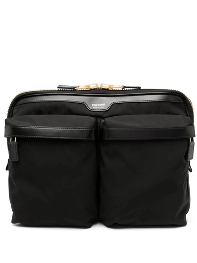 Tom Ford Large Leather-trimmed Nylon Messenger Bag In Black