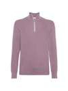 Brunello Cucinelli Cotton English-rib Half-zip Sweater In Purple