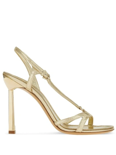 Ferragamo Gold Signature Heeled Sandals In Neutrals