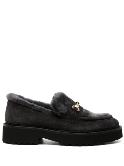 Doucal's Pannelled Suede Gray Loafers In Black