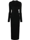 VERSACE BLACK SLASHED HOODIE MAXI DRESS