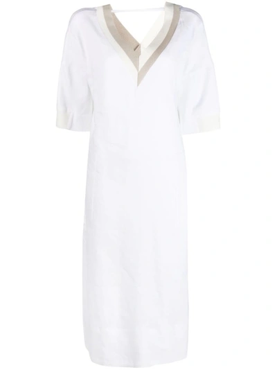 Lorena Antoniazzi V-neck Linen-blend Midi Dress In White
