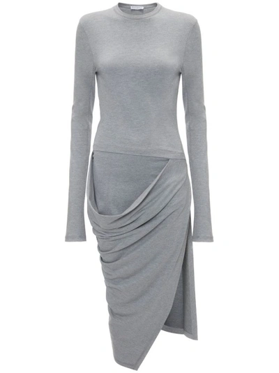 JW ANDERSON GRAY ASYMMETRIC DRAPED MIDI DRESS