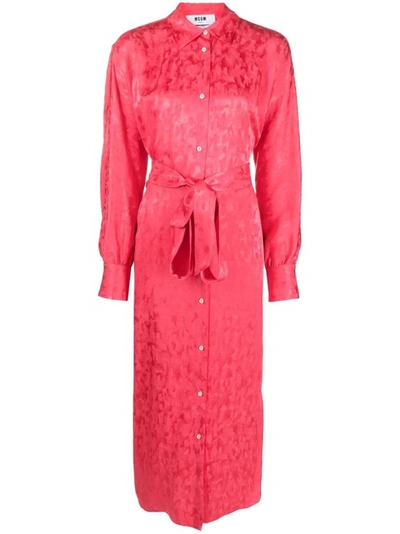Msgm Red  Jacquard Midi Dress In Burgundy