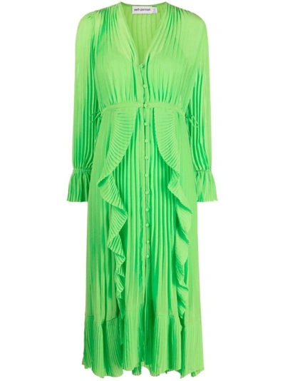 Self-portrait Green Chiffon Ruffle Midi Dress