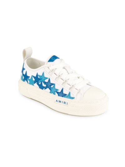 Amiri Kids' Printed Cotton Canvas Lace-up Sneakers In White,blue