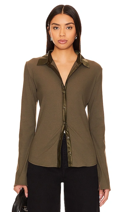 Rag & Bone The Ribbed Mix Media Button Down In Olive