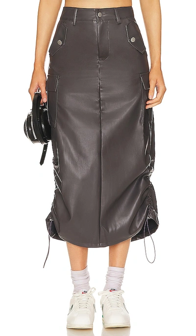 Superdown Jordyn Faux Leather Midi Skirt In Grey