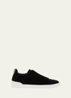 Zegna Men's Triple Stitch Suede Sneakers In Black