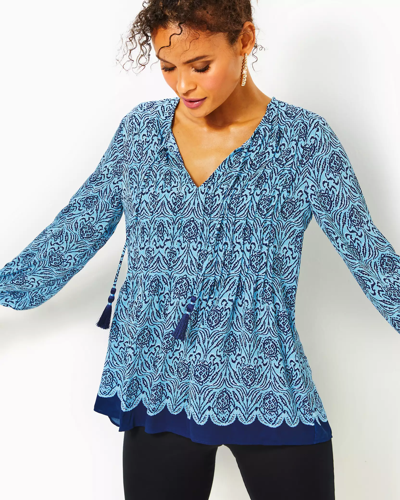 Lilly Pulitzer Marilina Tunic Top In Bon Bon Blue Go Your Own Wave Engineered Tunic