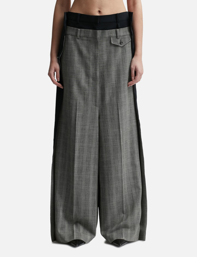 Pushbutton Check Side Folded Wide Pants In Grey