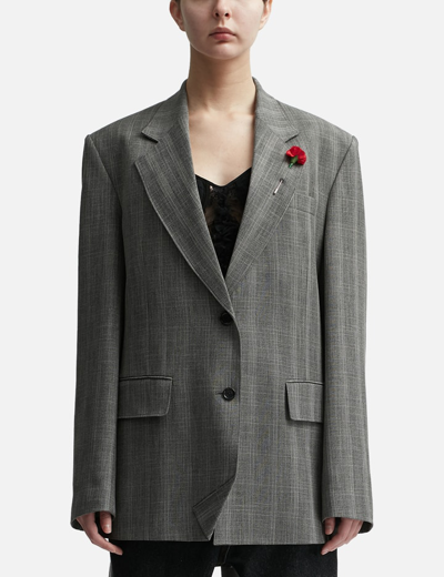 Pushbutton Check Cut-out Single Jacket In Grey