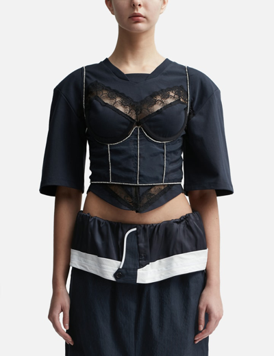 Pushbutton Cropped Bustier In Blue