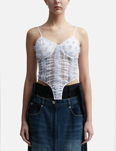 Pushbutton Lace Corset Top In Blue