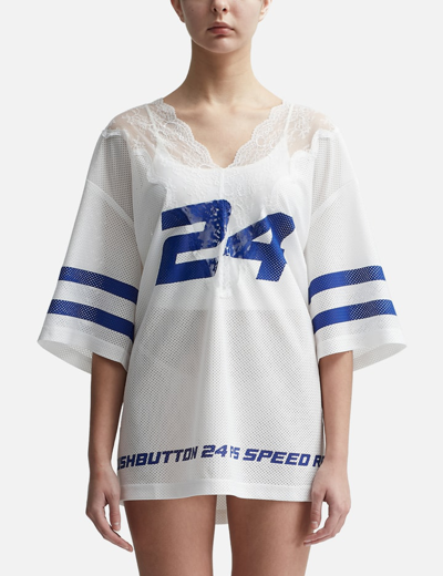 Pushbutton Lace Football Jersey In White