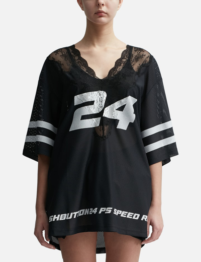 Pushbutton Lace Football Jersey In Blue