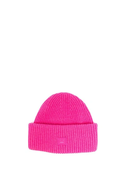 Acne Studios Logo-appliqué Wool Beanie In Bright Pink