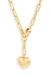 Jenny Bird Puffy Heart Charm Paper Clip Chain Necklace In Gold