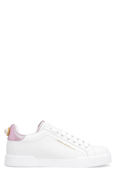 Dolce & Gabbana Dolce And Gabbana 白色 And 粉色 Portofino 运动鞋 In White