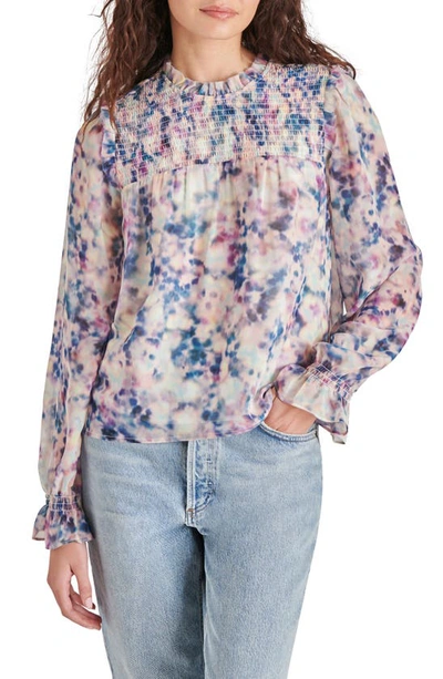 Steve Madden Soleil Abstract Floral Chiffon Top In Blue/ Pink Multi