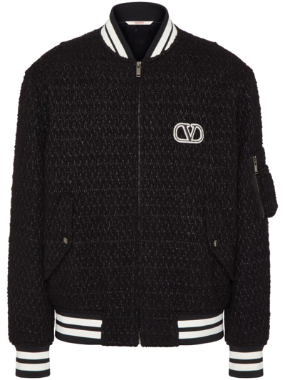 VALENTINO BLACK VLOGO SIGNATURE TWEED BOMBER JACKET