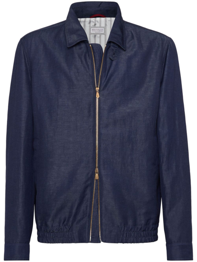 Brunello Cucinelli Spread-collar Bomber Jacket In Blue