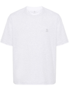 BRUNELLO CUCINELLI GREY LOGO-EMBROIDERED COTTON T-SHIRT