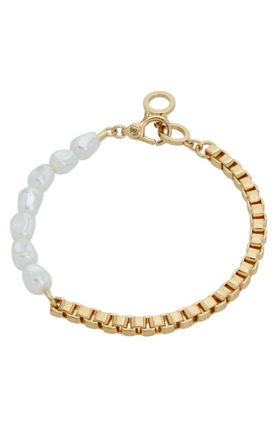 Allsaints Imitation Pearl Link Bracelet In Pearl/ Gold