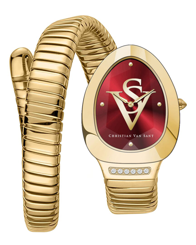 Christian Van Sant Naga Quartz Red Dial Ladies Watch Cv0873 In Red   / Gold Tone / Yellow