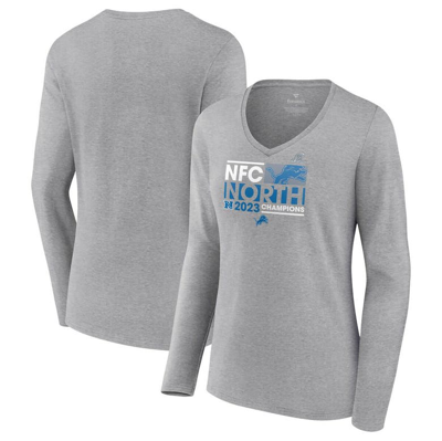 Fanatics Branded Gray Detroit Lions 2023 Nfc North Division Champions Conquer V-neck Long Sleeve T-s