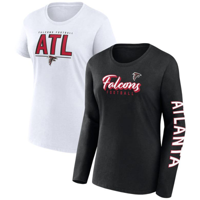 Fanatics Women's  Black, White Atlanta Falcons Two-pack Combo Cheerleaderâ T-shirt Set In Black,white
