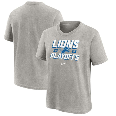 Nike Kids' Youth  Heather Gray Detroit Lions 2023 Nfl Playoffs Iconic T-shirt