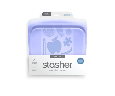 Stasher 28 Fl oz Sandwich Bag, 2 Pack In Clear And Lavender