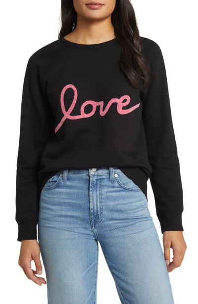 Caslon Love Metallic Cotton Blend Graphic Sweatshirt In Black- Love Graphic