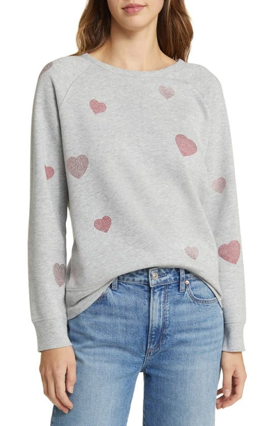 Caslon Heart Bead Raglan Sweatshirt In Grey Heather- Heart Graphic