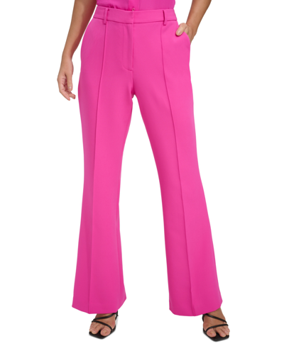 Dkny Womens Pintuck High Rise Bootcut Pants In Radiant Pink