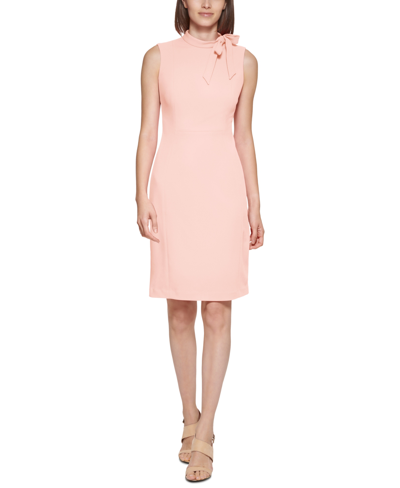 Calvin Klein Women's Tie-neck Sleeveless Bodycon Dress In Silver Pink