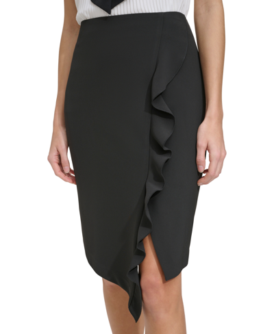 Dkny Women's Ruffled Asymmetrical Pencil Skirt In Black