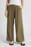 CASLON WIDE LEG PULL-ON LINEN BLEND PANTS