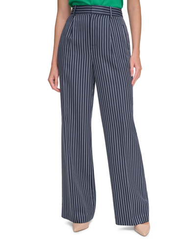 Tommy Hilfiger Women's Striped High-rise Wide-leg Pants In Midnight,ivory