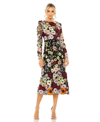 Mac Duggal Floral Embroidered Long Sleeve Cocktail Dress In Black Multi