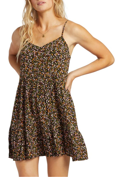 Billabong You Got It Printed Tiered Minidress In Black Sands